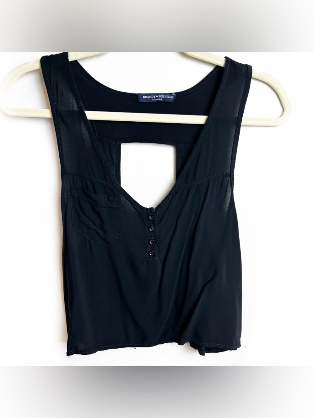 Brandy Melville black button-front sheer cutout crop tank size: S